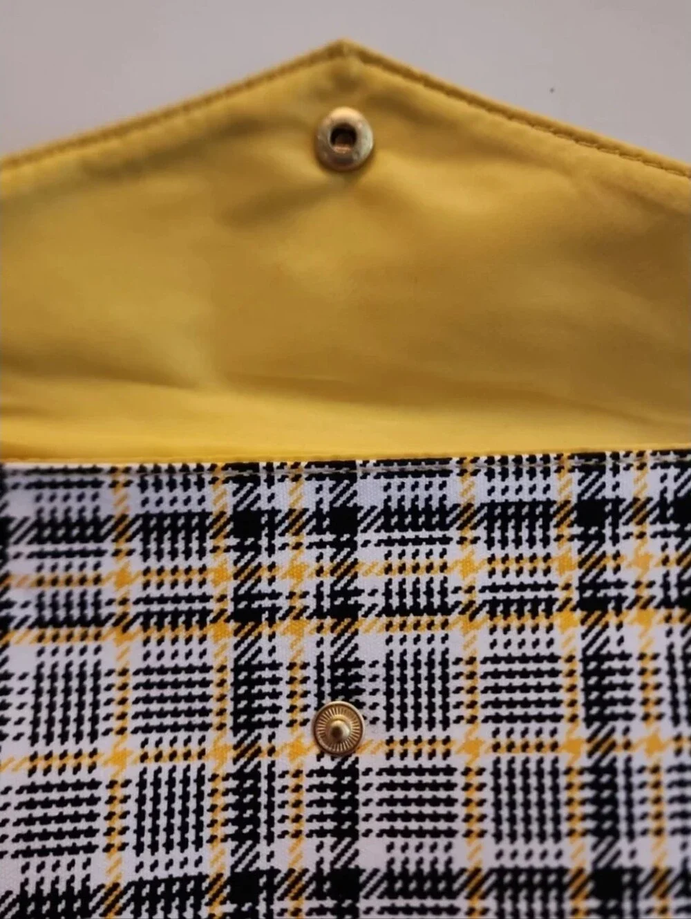 IPSY Yellow Black Plaid Envelope Cosmetic Makeup Bag Clutch Pouch Snap Button
